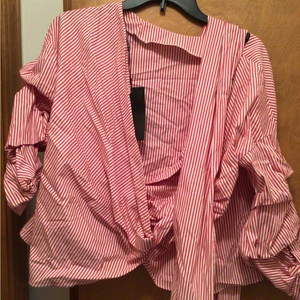 New With Tags Zara Red and White Striped Blouse size Small